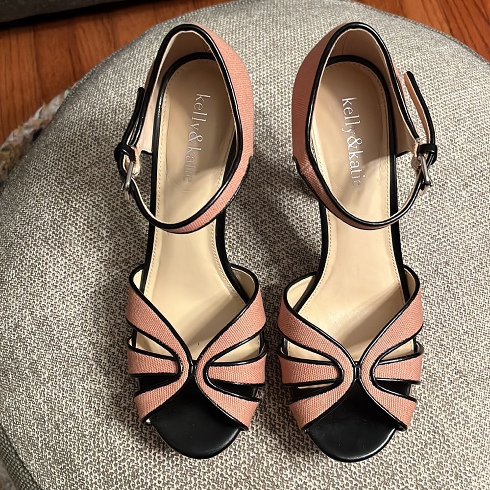 Open Toe High Heel Nude and Black Shoes